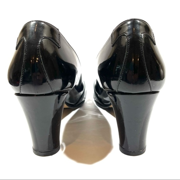 Taryn Rose Black Patent Open Toe Block Heels 36.5 - Picture 5 of 13